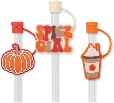 Swig Straw Toppers Set, 3 Reusable Straws with 3 Silicone Straw Covers, Cover Cap with Customizable Length, Compatible with 40oz Tumblers, Tumbler Accessories (Pumpkin Spice Girl)