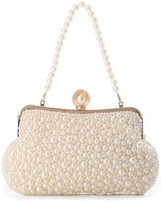 Lanpet Women Pearl Evening Handbags Noble Crystal Beaded Clutch Purse for Wedding Bridal Parites Prom