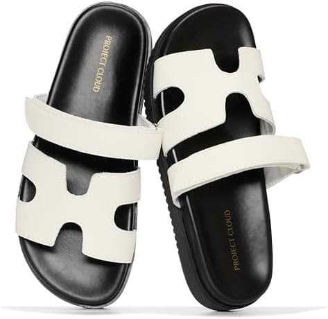 Project Cloud 100% Genuine Leather Sandals for Women Footwear - Stylish Womens Sandals with Plush & Soft Insole - Non-Slip and Water-Resistant Beach Sandals Slides for Women (Mayvy)
