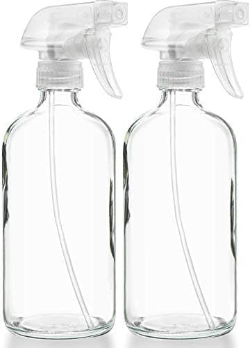 Sally's Organics® Empty Clear Glass Spray Bottles - Refillable 16 oz Containers for Essential Oils, Cleaning Products, Aromatherapy, Misting Plants, or Cooking - Sprayer with Mist and Stream - 2 Pack