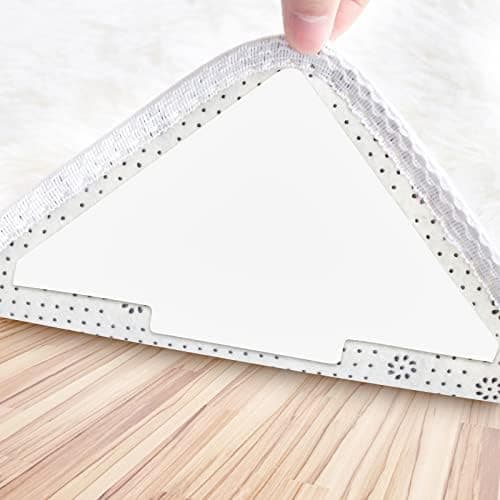 Sahhika Rug Tape, 10 Pcs Double Sided Non Slip Reusable Rug Stopper, Washable Rug Pad Grippers for Hardwood Floors, Tile Floors, Carpets, Floor Mats, Wall (White)