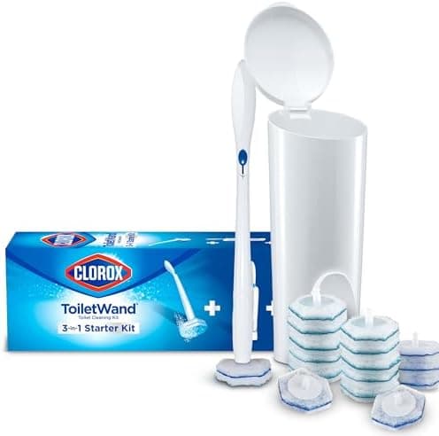 Clorox ToiletWand Disposable Toilet Cleaning System, Spring Cleaning Essential, ToiletWand, Storage Caddy, and 16 Disinfecting ToiletWand Scrubbing Pad Refills