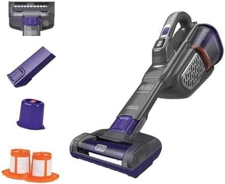 BLACK+DECKER dust buster Handheld Vacuum Cordless, Pet Hair Vacuum, Portable for Home and Car with Pet Brush, Rechargeable, Powerful Suction, Washable Bowl Filter,furbuster AdvancedClean (HHVK515JP07)
