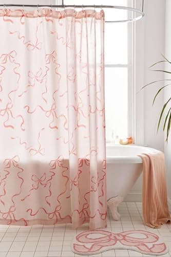Luxape Bow Shower Curtain, Coquette Handcrafted Bow Tie Bath Curtain for Master Bathroom, Ruched Microfiber Bathroom Curtain with 12 Buttonholes, 72" W x 72" H (Coquette Pink)