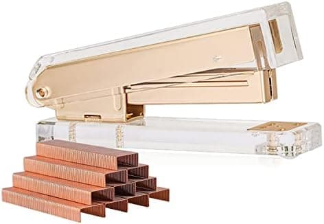 SIRMEDAL Elegant Ultra Clear Acrylic Office Supplies Acrylic Stapler Matte Gold Desktop Stapler with 1000pcs Staples for Office Accessories(Gold)