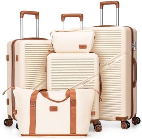 Cosbarn 5 Piece Luggage Sets with Spinner Wheels, Hardshell ABS Suitcase Set with Tsa Lock, Lightweight Hardside Waterproof Travel Suitcases for Men Women, White (20"/24"/28")