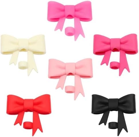 Hpebl 6Pcs Silicone Straw Toppers Covers for Stanley Cups 40/30oz 10mm(0.4in) Dust-Proof Bow Straw Covers Toppers Suitbale for Stanley Cup Accessories Reusable Straws Caps (Colorful D)