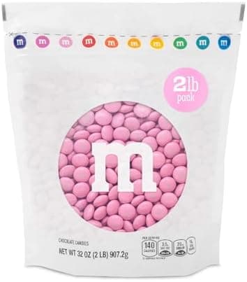 M&M’S WORLD Pink Milk Chocolate Candy 2lb Resealable Pack for Party Favors Decor Baby Shower Gender Reveal Valentines Day and Dessert Tables