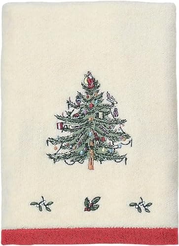 Spode - Hand Towel, Soft & Absorbent Cotton, Holiday Bathroom Decor Christmas Tree Collection