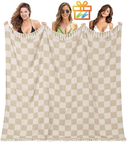 Antfuny Giant Beach Towel Blanket Autumn Outing Stuff for Women & Men Road Trip Camping Gear Ship Cruise Gear Must Haves Extra Large XXL Beige Plain PatternAirplane Accessories Travel Gadgets