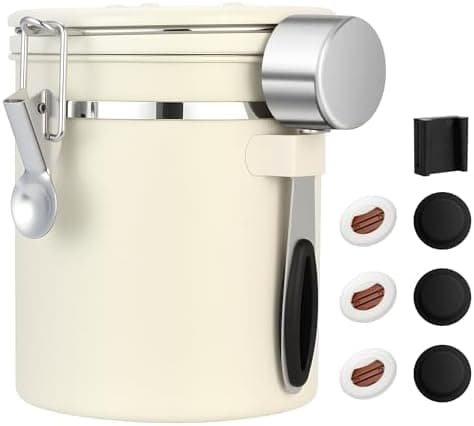 ShanSon Coffee Canister Airtight Coffee Container Stainless Steel Coffee Bean Storage Container with Scoop Coffee Canister for Beans Grounds Sugar Flour Tea Cereal,16OZ,Beige