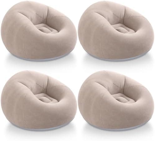 Realspring Inflatable Bean Bag Chairs Outdoor Blow up Camping Chairs Inflatable Lazy Sofa Folding Portable Bean Bag Loungers Couch for Movie Night(Coffee,4 Pcs)