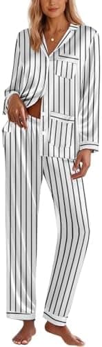 Ekouaer Silk Pajamas for Women Classic Button Down Satin Pajama Sets Long Sleeve Lounge Set