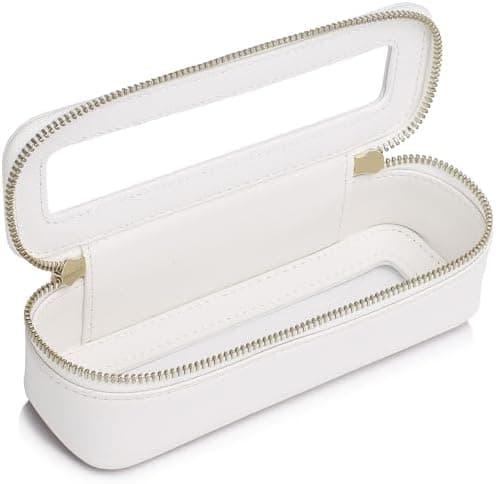 Pinkmik Makeup Brush Bag Slim Clear Makeup Bag Transparent Travel Cosmetic Case & Toiletry Bag with Zipper Small Beatuy Makeup Bag Purse Organizer for Women (White, SLIM)