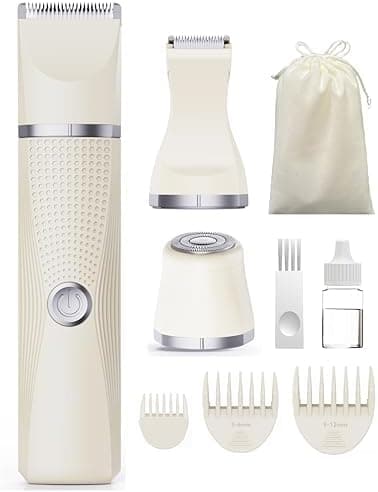 Unibono Pubic Hair Trimmer Women - Waterproof Bikini Trimmer, Rechargeable 3-in-1 Electric Razor, Personal Trimmer Groomer for Body Hair, Cordless Lady Shaver for Legs, Underarms, Face (Cream,LY)