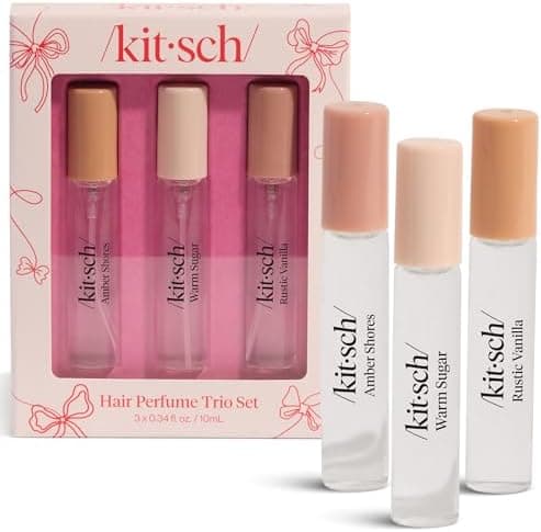 Kitsch Hair Perfume for Women - Trio Set | Clean, Deodorizing & Patented Odor-Eliminating Technology Hair Spray & Body Mist - Freshen Hair, Pillows - Amber Shores, Warm Sugar, Rustic Vanilla, 3x10mL