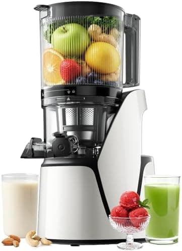 EanOruus Juicer Machines, 3-in-1 Cold Press Juicer with 6.5" Extra Large Chute, 100oz Large Capacity, AC Motor, Makes Juice, Nut Milk & Sorbet, Bright White