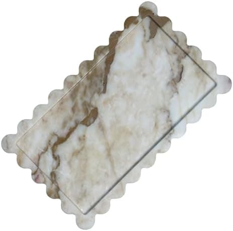 13.4 x 8 inch Large Marble Tray with Scalloped Edge, Rectangle Decorative Tray for Dresser Home Decor (Calacatta Gold)