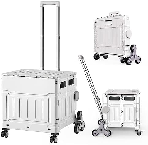 Fanboxk Foldable Utility Cart with Stair Climbing Wheels,Folding Portable Rolling Crate Handcart with Aluminium Alloy Telescoping Handles, Handcart for Grocery Book File Tool Art Supplies