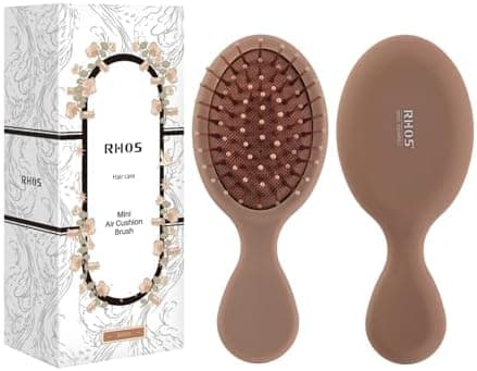 RHOS Mini Hair Brush for Women,Men and Kids-Travel Size Hair Brush for Purse,Pocket,backpack-Small Cushion Paddle Brush with Soft Bristles-Mini Detangler Brush for All Hair Types(1 Pack-Mocha)