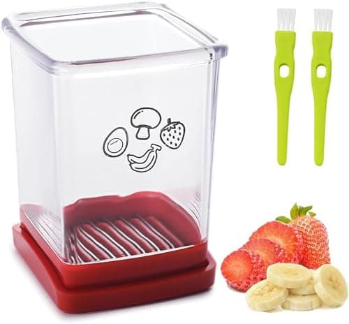 Fruit Slicer Cup | Strawberry Slicer | Stainless Steel Strawberry & Vegetable Slicer with Push Plate - Quickly Makes Fruit & Veggie Salad - Must Have Kitchen Gadget