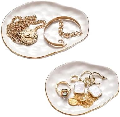 AISBUGUR Jewelry Dish Set of 2, Large Jewelry Tray for More Jewelry Ring Dish Jewelry Bowl with Beautiful Package and Greeting Card Perfect for Birthday Gifts for Women