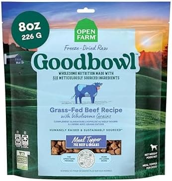 Open Farm Goodbowl Dog Food Topper, Freeze Dried Raw, Grass-Fed Beef & Wholesome Non-GMO Grains Recipe, 8oz Bag