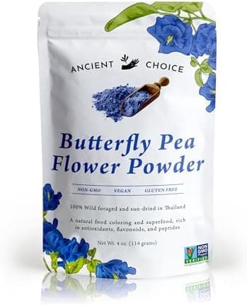 Ancient Choice - Butterfly Pea Flower Powder (4 ounce) | Blue Matcha Tea | Ceremonial (Highest) Grade | Adaptogenic Raw Culinary | Natural Food Coloring | Thai Non-GMO | Vegan