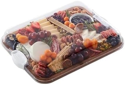 FARBERWARE Build-A-Board Acacia Cutting Board with Built-in Storage Compartments, Clear Locking Lid & White Handles, Great for Charcuterie & Snacks