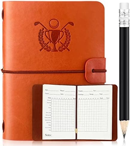 Yexiya Golf Scorecard Book with Pencil Leather Golf Journal Scorecard Holder Accessories Notebook Log Book Pocket Scorebook Gifts for Men Golfers, Sports and Outdoor Club Accessories