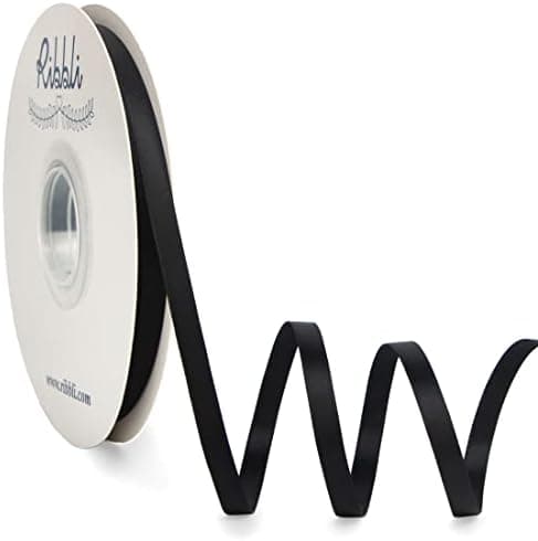 Ribbli Black Satin Ribbon,Double Faced Satin 1/4 inch x Continuous 50 Yards,Black Ribbon Use for Bows Bouquet,Gift Wrapping,Wedding Decoration,Floral Arrangement