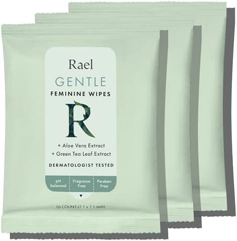 Rael Feminine Wipes, Flushable, Travel Size, All Skin Types, Daily Use (Gentle, 10 Count Pack of 3)