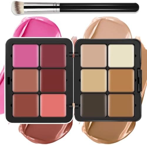 LSxia 12 Colors Cream [Blush Contour Concealer] Makeup Palette for Cheeks - All in One Makeup Palette Kit with Brush, Natural Matte Long Wearing, Waterproof Blendable Face Make Up Pallete (#02)