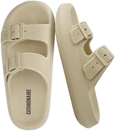 CUSHIONAIRE Fame Pillow Recovery Sandals for Women, Adjustable Double Buckle Waterproof EVA Cloud Slides for Women