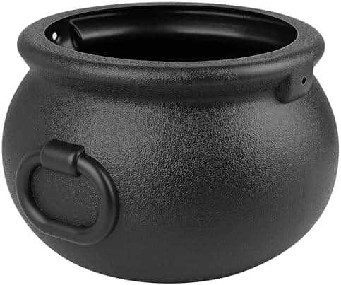 Glocamping 11" and 7.4” Package Large Easter Day, St. Patrick's Day, Halloween Black Plastic Witch Cauldron Kettle, Candy Holder, Party Favor Decoration