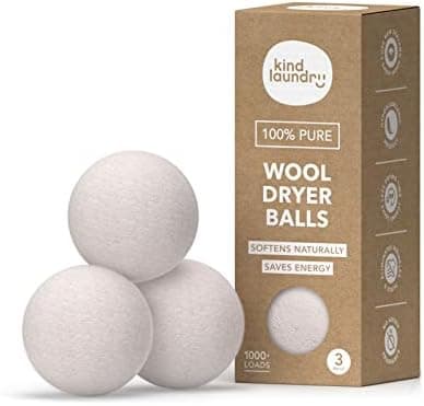 Kind Laundry - Wool Dryer Balls, Tavel Natural Dryer Balls, Pure New Zealand Wool Dryer Balls Laundry Essentials, Dryer Balls for Pet Hair Removal & Lint Collection, Pack of 3