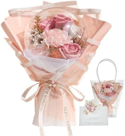 MEJARDIN Soap Flowers Bouquet, Artificial Flowers in Gift Box with Gift Bag & Greeting Card, Flowers for Delivery, Pink Flowers Birthday Gift for Women Mom Wife Grandma Her