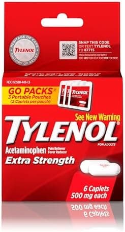 Tylenol Extra Strength 500 mg Acetaminophen Caplets, Pain Reliever & Fever Reducer, Acetaminophen for Minor Arthritis Pain, Headache, Backache & Menstrual Pain Relief, Travel Size, 6 Ct