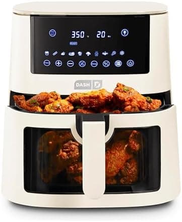 Dash Clear View Digital Air Fryer - Has AirCrisp® Technology - For Family-Sized Meals - Digital Touchscreen & Extra-Large Crisper Drawer - 7 Quarts - Cream