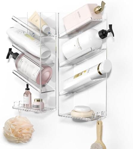 AITEE Acrylic Bathroom Organizer Caddy, Clear Shampoo Holder Wall Mounted, Shower Organizer with Suction Cup, No Drilling and Rustproof, Sturdy and Durable - Combination Shelf
