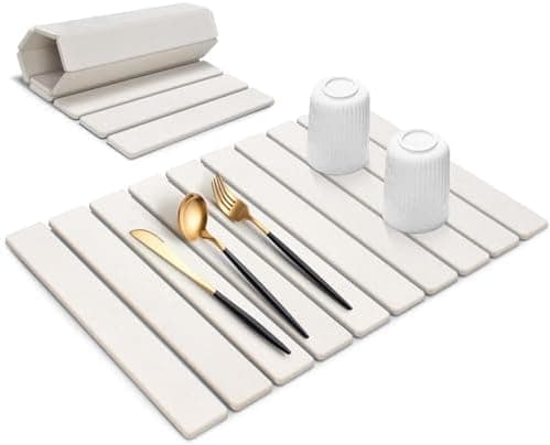 Large Stone Dish Drying Mat for Kitchen Counter, 24"(L)×16"(W), Collapsible Quick Drying Dish Mats, Ultra Absorbent Diatomaceous Earth Mats for Dishes Bottles Cups, Match Any Countertop