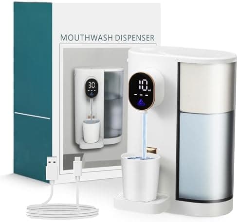 DeeWaves Automatic Mouthwash Dispenser for Bathroom,20.29 Oz Smart MouthWash Dispenser for Kids and Adult with Magnetic Cups, 4 Dispensing Levels,LED Screen,Wall Mounted,USB Rechargeable