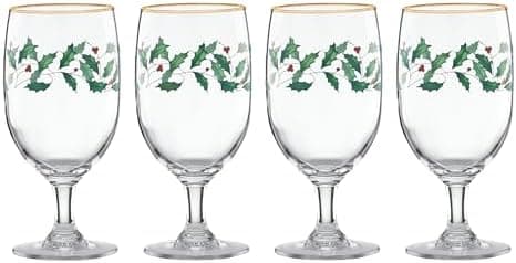 Lenox 849606 Holiday 4-Piece Iced Beverage Glass Set, Christmas Dinnerware, Hosting