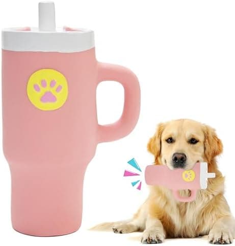 SSSPET Dog Squeaky Toys Tumbler Cup, Latex Squeaky Toys Cup with Handles for Medium and Large Dogs,Durable for Chewing and Interaction(Pink, 1 Pcs)
