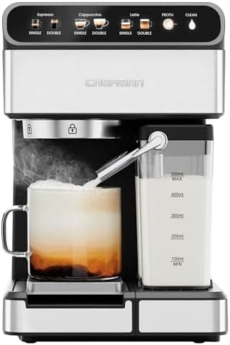 Chefman CaféMaster Pro Espresso Machine, Brew Single or Double Shots, Coffee Maker with Built-In Milk Frother for Cappuccino & Latte, XL 1.8 Liter Removable Water Reservoir - Stainless Steel