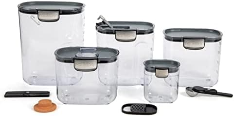 ProKeeper+ Airtight Food Storage Container Set – Clear Plastic Flour and Sugar Canister Set with Magnetic Accessories for Kitchen Organization (Grey, 9-Piece)