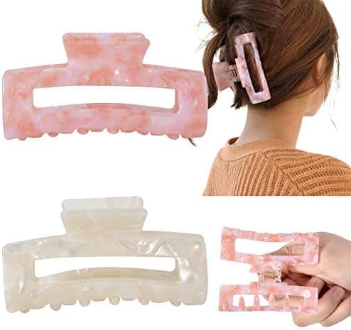 Big Claw Tortoise Banana Pink French Celluloid Leopard Print Clips for Women's & Girls' Thick and Thin Hair - 3.3 Inch, Strong Hold, 2 Color Options (2 Packs)