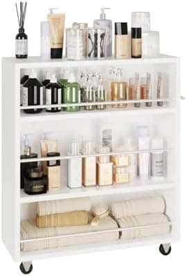 ALBAD Slim Rolling Cart,4-Tier Storage Cart with Wheels,7.9”W Slim Storage Cart with Handle for Kitchen Laundry Narrow Places Bathroom Dining Room Small Spaces