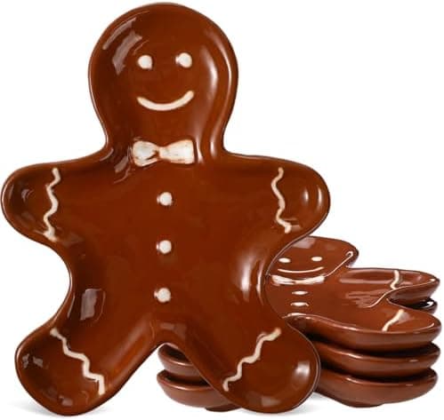 SiliFine 3 Pcs Christmas Gingerbread Plates Xmas Dinner Ceramic Plate 8 inch Holiday Cookie Tableware Decorative Desserts Dish Candy Salad Tray for Winter Home Table Party Supplies(Gingerbread Man)