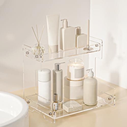 Acliys Bathroom Counter Organizer Countertop 2 Tier Storage Acrylic Corner Makeup Organizer for Perfume Stand, Vanity Holder, Dresser Tray, Spice Rack, Skincare, Coffee Bar, Room Decor (Clear)